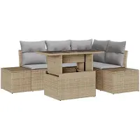 vidaXL Tuinbank Set 5 st Beige en Lichtgrijs poly rattan