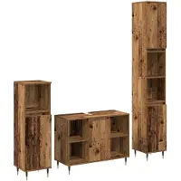 vidaXL Badkamermeubel Set 3 st Oud Hout 30 x 30 x 180 cm Bewerkt hout