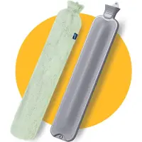 Pasper extra lange kruik 75 cm met hoes - 3.5 liter warmwaterkruik - naadloos ontwerp - groen - 8 uur warmte - kruikzak