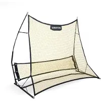 Matchu Sports 2-in-1 Voetbal Rebounder - Rebounder, 4 haringen, draagtas - 2-in-1, dubbelzijdig - Zwart met geel - Stalen frame met duurzaam net