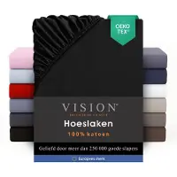 Vision Home VISION Hoeslaken - 100% katoen - 160x200 cm - Zwart - Tweepersoonsbed - Oekotex gecertificeerd