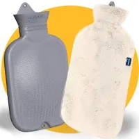 Pasper XXL kruik met hoes 3.5 liter - naadloos ontwerp - warmwaterkruik - 8 uur warmte - beige - kruikzak