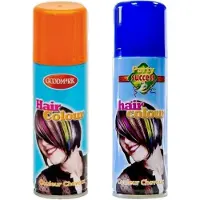 Goodmark Carnaval verkleed haarverf - haarspray - kleuren oranje en blauw - 125 ml per flacon - verven