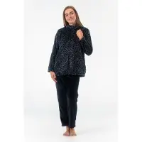 Gaubert Dames Fleece Huispak en Pyjama met Rits - Ochtendjas - Panterprint - Superzacht Fleece - 2330 Zwart - Maat L