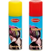 Goodmark Carnaval verkleed haarverf - haarspray - kleuren geel en rood - 125 ml per flacon - verven