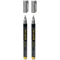 Securit 3x krijtbord stift - zilver - ronde punt - 1-2 mm - voor borden glas en keramiek
