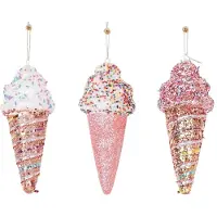 House Vitamin Christmas hanger ice cream cones with discoball dip set of 3 pink foam