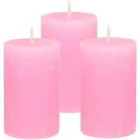Atmosphera Stompkaars - 3x - roze - 5 x 8 cm - klein rustiek model - cilinderkaars - kaars