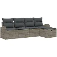 vidaXL Bankstel met kussen met opslag Grijs poly rattan