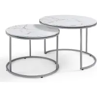 En.casa Salontafel Skagen set van 2 rond marmer wit en zilverkleurig