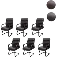 Mendler Set van 6 conferentiestoelen HWC-H31, eetkamerstoelen van het type "freischwinger" met een vintage uitstraling, bekleed met imitatie suède, metalen frame, -gecertificeerd, kunstleer, zwart