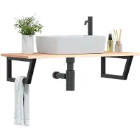 vidaXL Badkamer wandschap staal en massief eikenhout