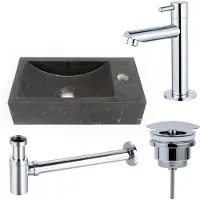 Saniclass Fuente fonteinset - 40x22 - 1 kraangat - rechts - natuursteen - fonteinkraan chroom - donker SW696234/SW696209/SW696219/SW728242