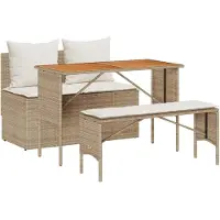vidaXL 3-delige tuinset met kussens, beige, polyrotan