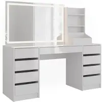 Vicco Kaptafel met licht Sherry Wit/Wit Hoogglans 158.2 cm met LED-spiegel, Model 57664