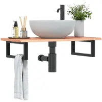vidaXL Badkamer wandschap staal en massief eikenhout