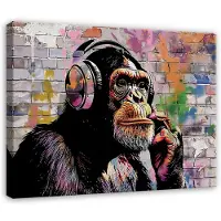 WALLARENA - Canvas schilderij - 60x40 cm - Banksy aap graffiti street art modern