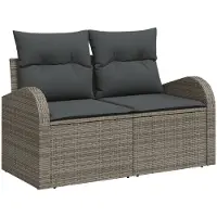 vidaXL Bankstel met kussen met opslag 6 pcs Grijs poly rattan