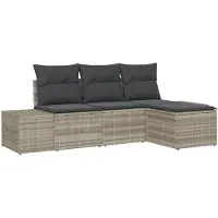 vidaXL Tuinbank Set 4 st Lichtgrijs poly rattan