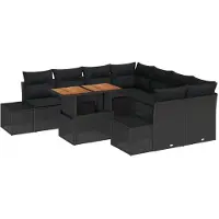 vidaXL Tuinbank Set 9 st Zwart Poly rattan