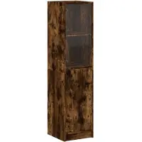 vidaXL Hoge kast met glazen deur 35x37x142 cm gerookt eikenkleurig