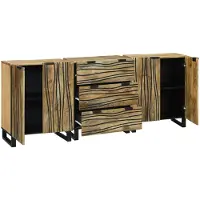 vidaXL Dressoir Set 3 st Naturel 180 x 33 x 75 cm Massief Mango Hout