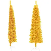 vidaXL Kunstkerstboom half met standaard smal 240 cm goudkleurig