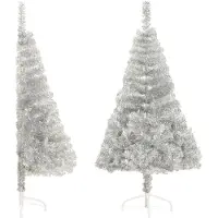 vidaXL Kunstkerstboom half met standaard 150 cm PET zilverkleurig