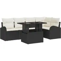 vidaXL Tuinbank Set 6 st Zwart en Crème poly rattan