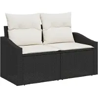 vidaXL Bankstel 9 st Zwart en Crème poly rattan