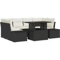 vidaXL Bankstel 7 st Zwart en Crème poly rattan