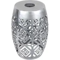 Teamson Home Bijzettafel voor Tuin - 2-in-1 Ronde Grote LED Lantaarn & Tafel - Zilver - 31,1cm