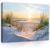 WALLARENA - Canvas schilderij - 60x40 cm - 3D afbeelding van strand en zee voor de woonkamer