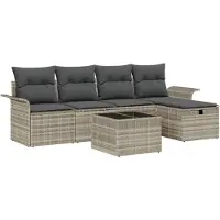vidaXL Tuinbank Set 6 st Lichtgrijs poly rattan