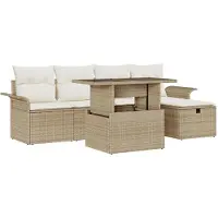 vidaXL Tuinbank Set met kussen met opslag 6 pcs Beige Poly rattan