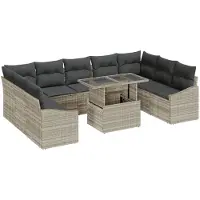 vidaXL Bankset, 10 stuks, lichtgrijs, polyrotan
