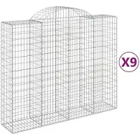 vidaXL Gabionen met boogvorm, 9 stuks, 200x50x160/180 cm, verzinkt staal