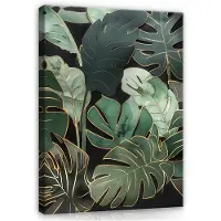 WALLARENA - Canvas schilderij - 120x80 cm - afbeelding van groene monstera bladeren voor slaapkamer en woonkamer
