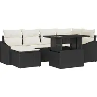 vidaXL Tuinbank Set 7 st Zwart en Crème poly rattan