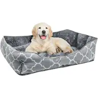 Intirilife Fluffy huisdierenbed met dubbelzijdig binnenkussen in blauw-grijs - Afmeting 45 x 35 cm - Zacht rond antislip hondenbed kattenbed kussen comfortabele hondenbank kattenbank