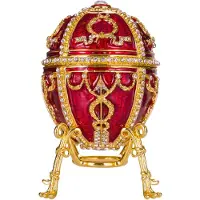 Danila-Souvenirs Faberge-stijl Rozeknop ei juwelendoos juwelenkistje met bloem 9,5 cm rood