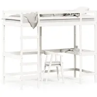 vidaXL hoogslaper met bureau, wit, 90x200 cm, massief grenenhout