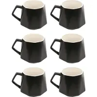 Intirilife 6x Koffiekopje met fijne afwerking in het Zwart, inhoud van 350 ml - 13 x 10.5 x 9.2 cm - Theekopje met handvat, drinkbeker voor koffie, thee, melk, cacao en nog veel meer