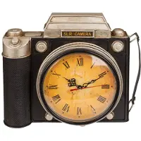 Ootb Sleutelkastje met een klok - retro camera - metaal - zwart/bruin - 23 x 29 cm