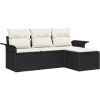 vidaXL Bankstel 4 st 4-Aantal zitplaatsen Zwart en Crème poly rattan