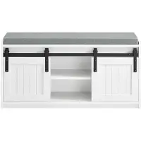 SoBuy Schoenenrek met Schuifdeuren, Halmeubel met Kussen, 6 Vakken Schoenenbank voor Entree, 90x35x46 cm, Wit, FSR133-K-W