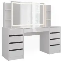 Vicco Sherry Kaptafel met licht – 158.2 cm 4 delen Wit/wit hoogglans