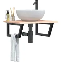 vidaXL Badkamer wandschap staal en massief eikenhout