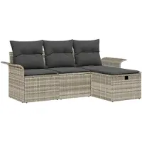 vidaXL Tuinbank Set 4 st Lichtgrijs poly rattan