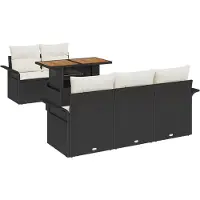 vidaXL Tuinset met 6 zitplaatsen, zwart en crème, van polyrotan